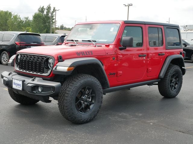 Certified 2025 Jeep Wrangler 4-Door Willys with VIN 1C4PJXDN0SW555086 for sale in Owatonna, Minnesota